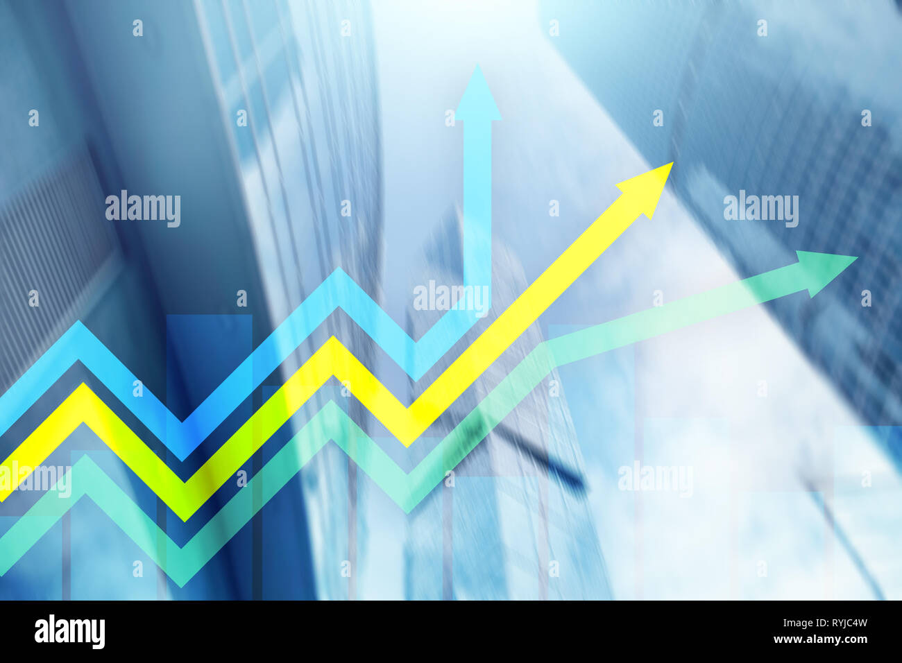 Financial growth arrows graph. Investment and trading concept. Stock Photo