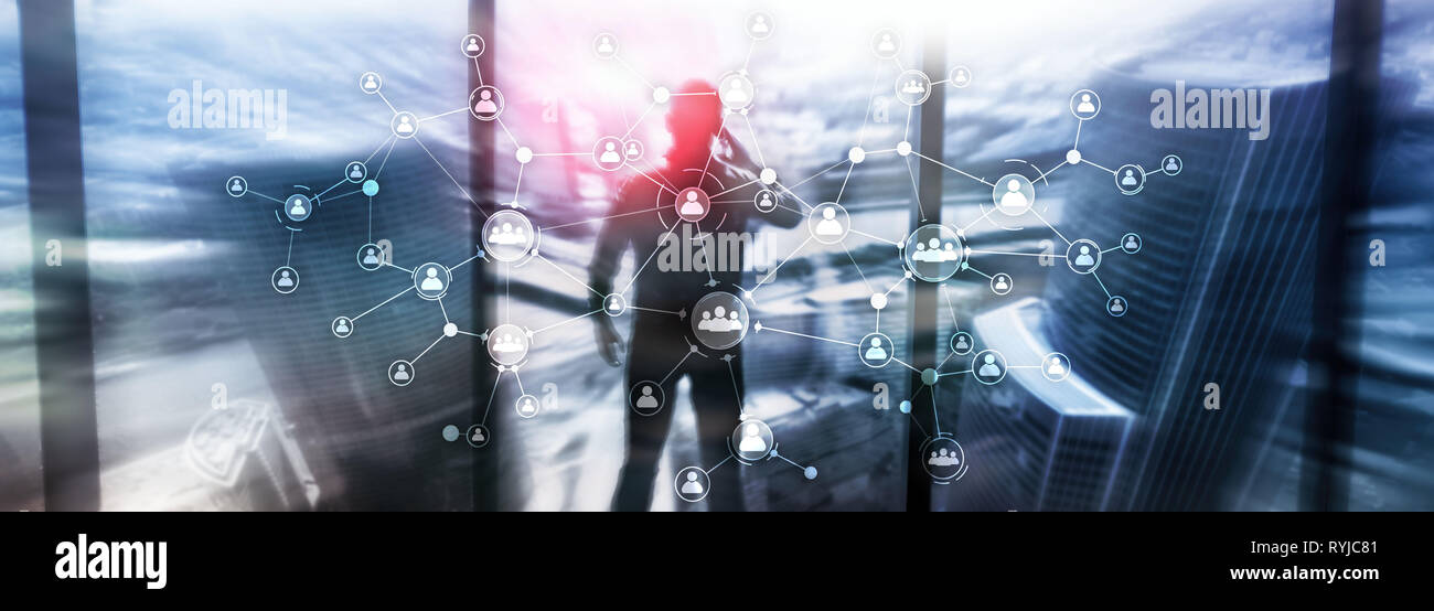 Web site header. HR human resources management concept corporate organisation structure mixed media double exposure virtual screen Stock Photo