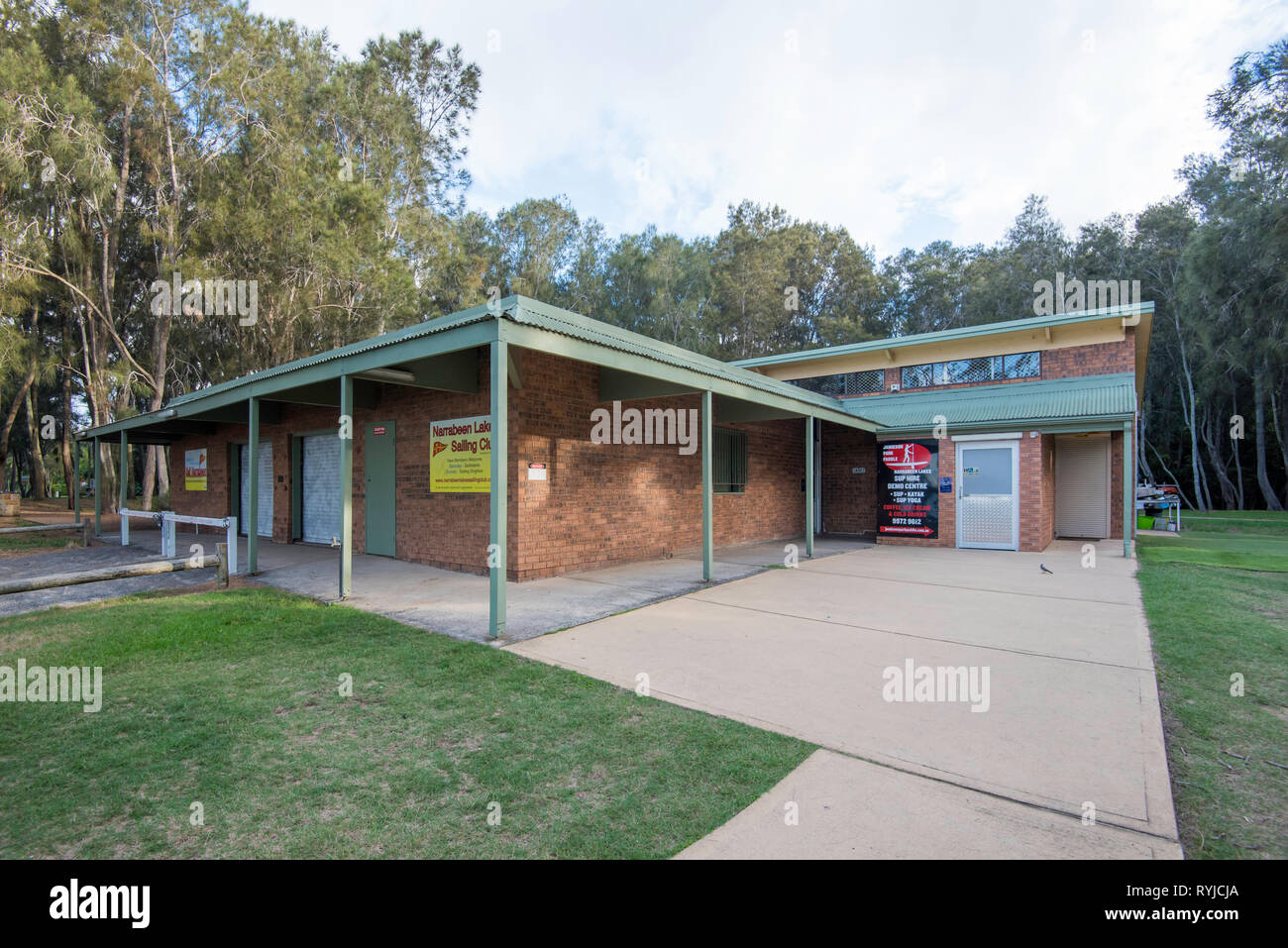 Paddle board hire and boat shed at Jamieson Park on Narrabeen Lagoon in