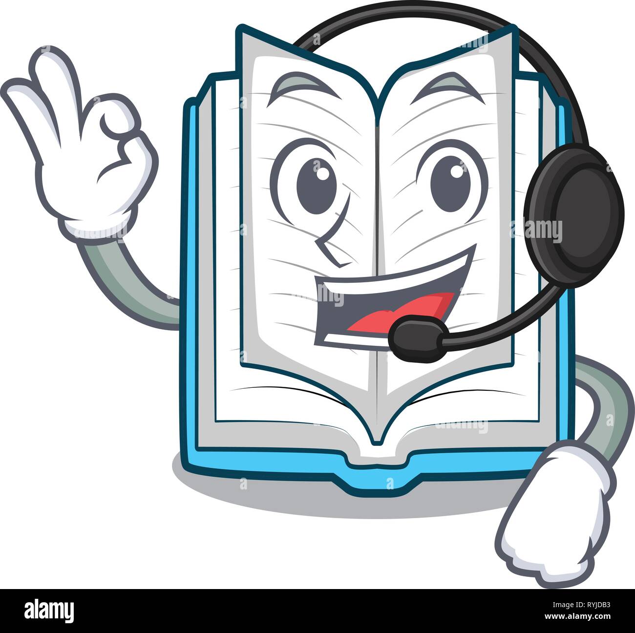 With headphone opened book in the cartoon box Stock Vector
