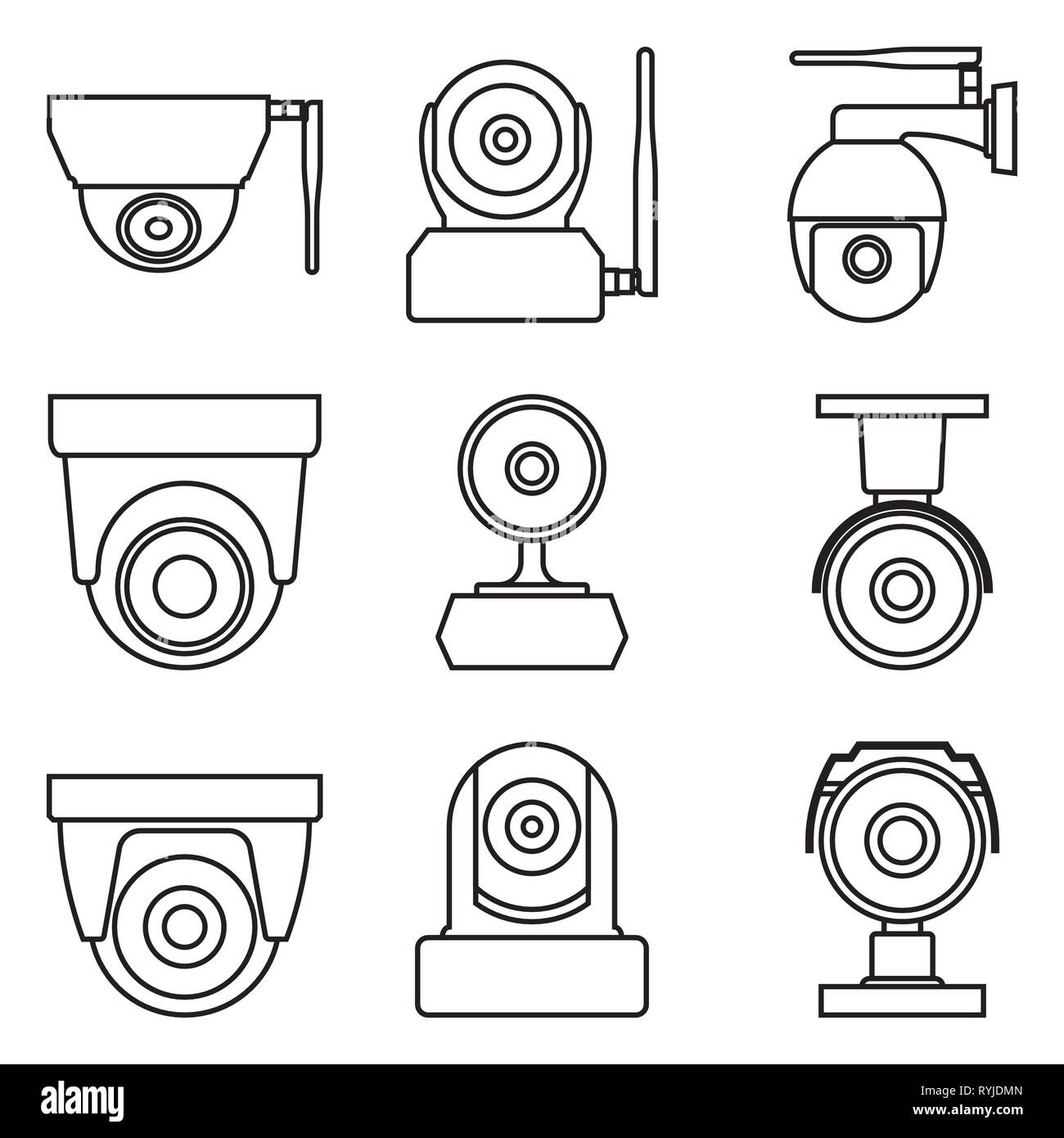 Security camera. Home surveillance equipment. Flat vector icons Stock Vector