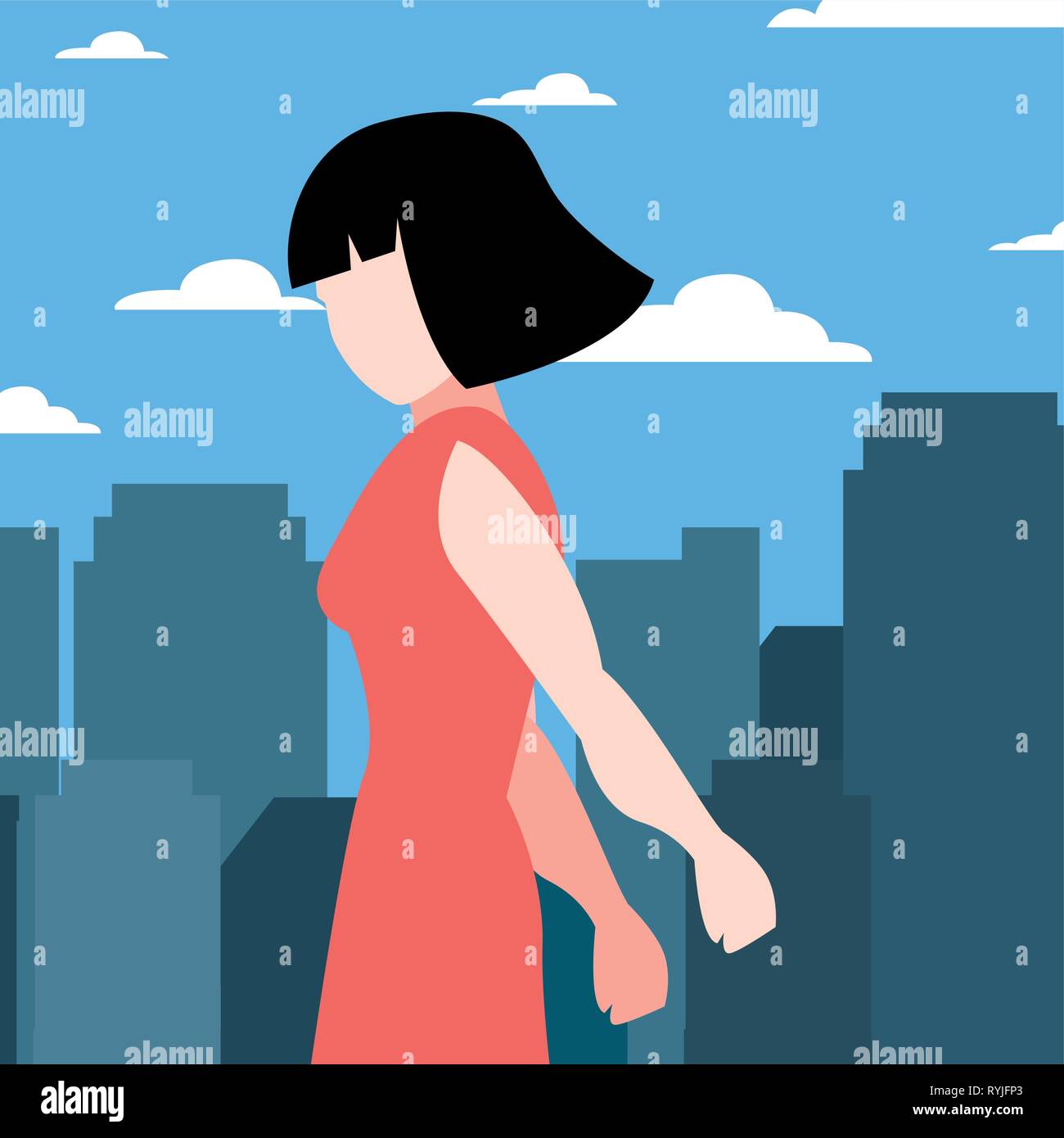 woman portrait in the city street vector illustration Stock Vector ...