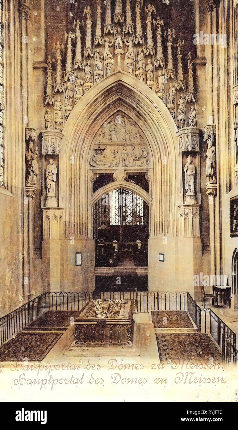 Interior of Meissen Cathedral, Gravestones in Saxony, 1898, Meißen, Dom, Hauptportal und Grabkapelle, Germany Stock Photo