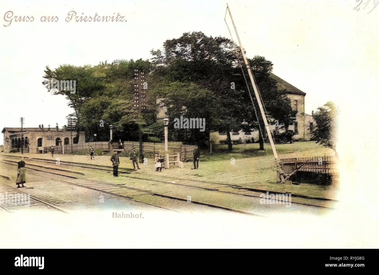 Bahnhof Priestewitz, Level crossings in Saxony, Boom barriers in Germany, 1898, Landkreis Meißen, Priestewitz, Bahnhof Stock Photo