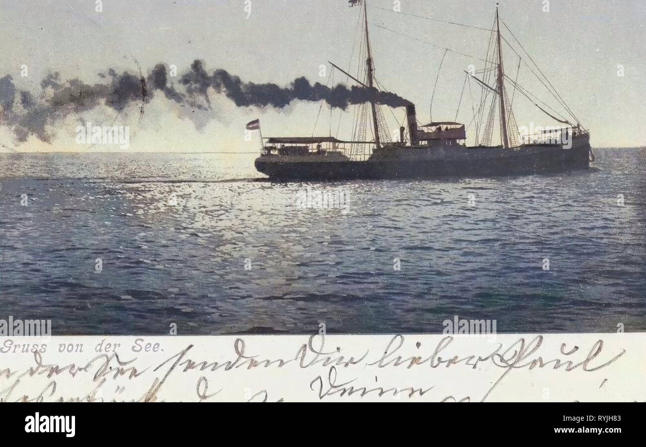 Steamships, Baltic Sea, 1898 postcards, 1898, Gruß von der See Stock Photo