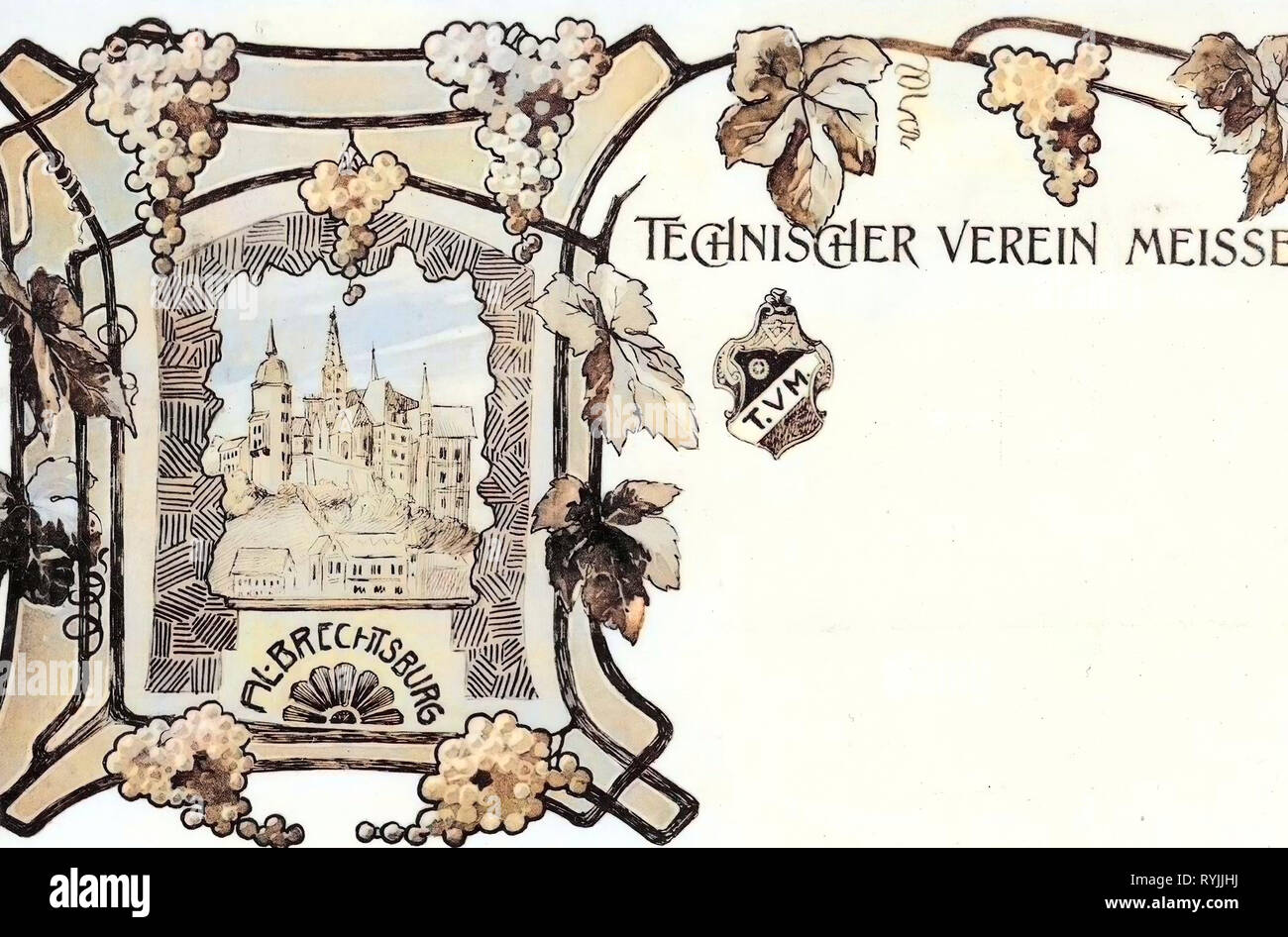 Coats of arms in Germany, Albrechtsburg, Wine in Germany, Grapes in art, 1899, Meißen, vom technischen Verein Stock Photo