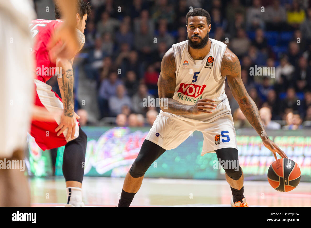 Clark Earl in attack against olympiacos Piraeus in Podgorica Euroleague Match Stock Photo