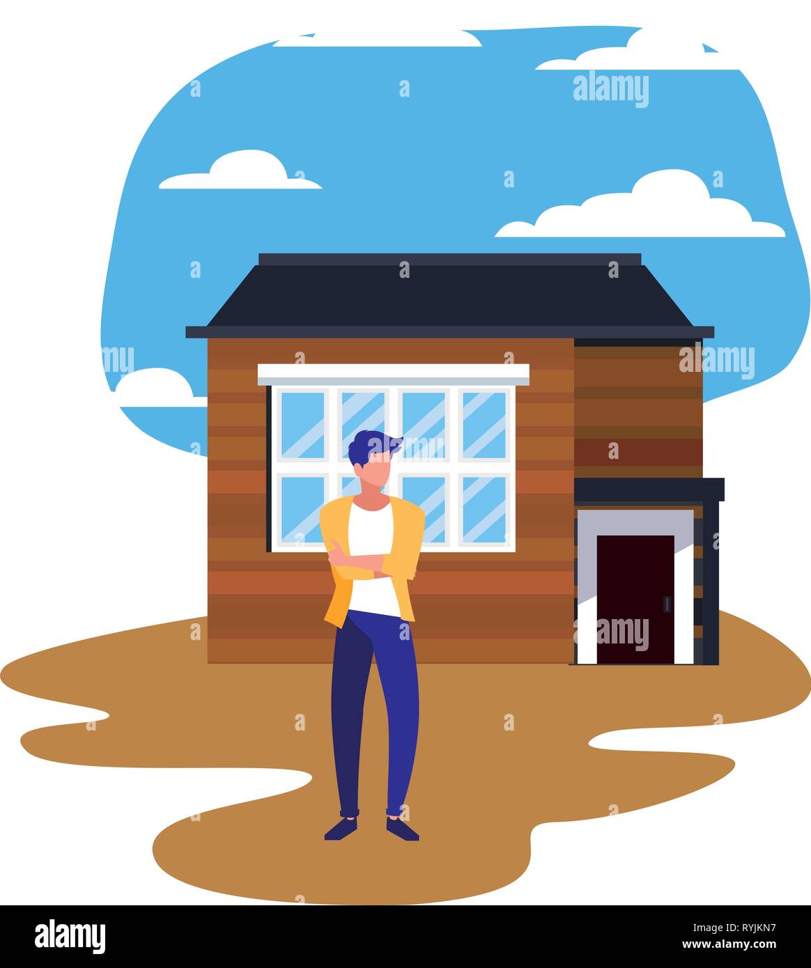 man standing in front of house street vector illustration Stock Vector Image & Art Alamy