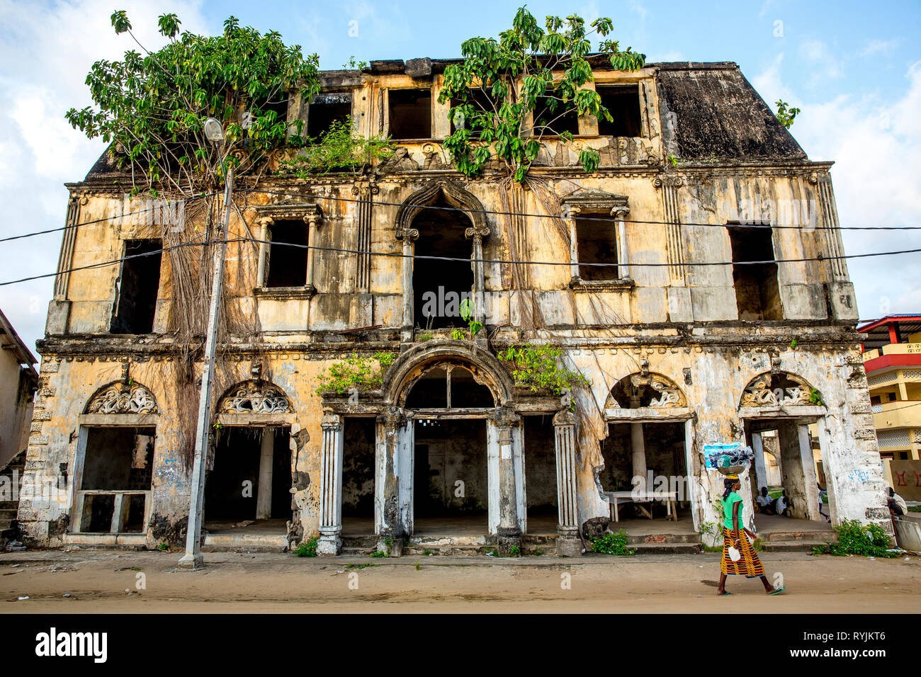 Rundown colonial house in Grand Bassam, Ivory Coast. Stock Photo