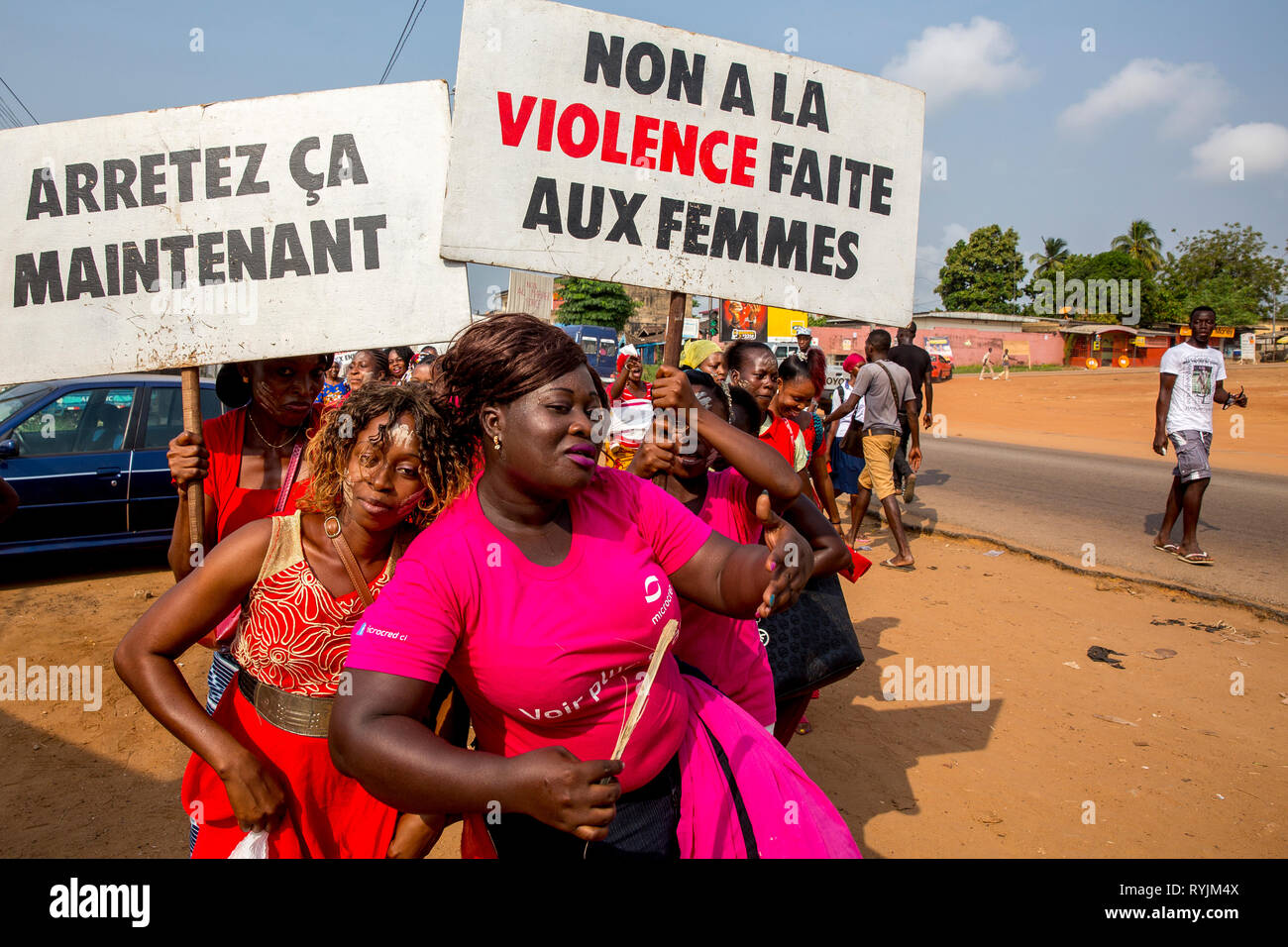 Women demonstrating in Dabou, Ivory Coast. Stock Photo