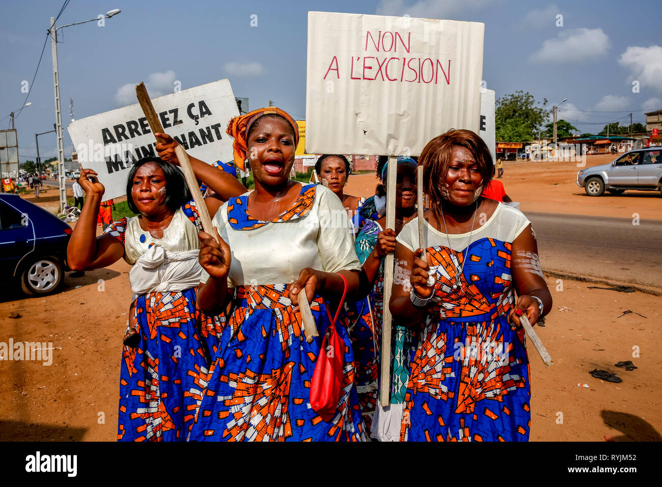 Women demonstrating in Dabou, Ivory Coast. Stock Photo