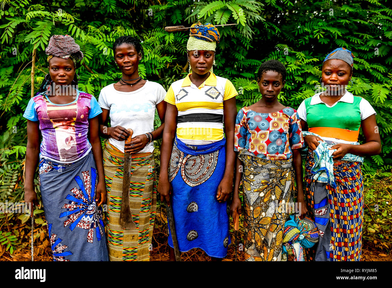 Group of girls in a village near Daloa, Ivory Coast. Stock Photo
