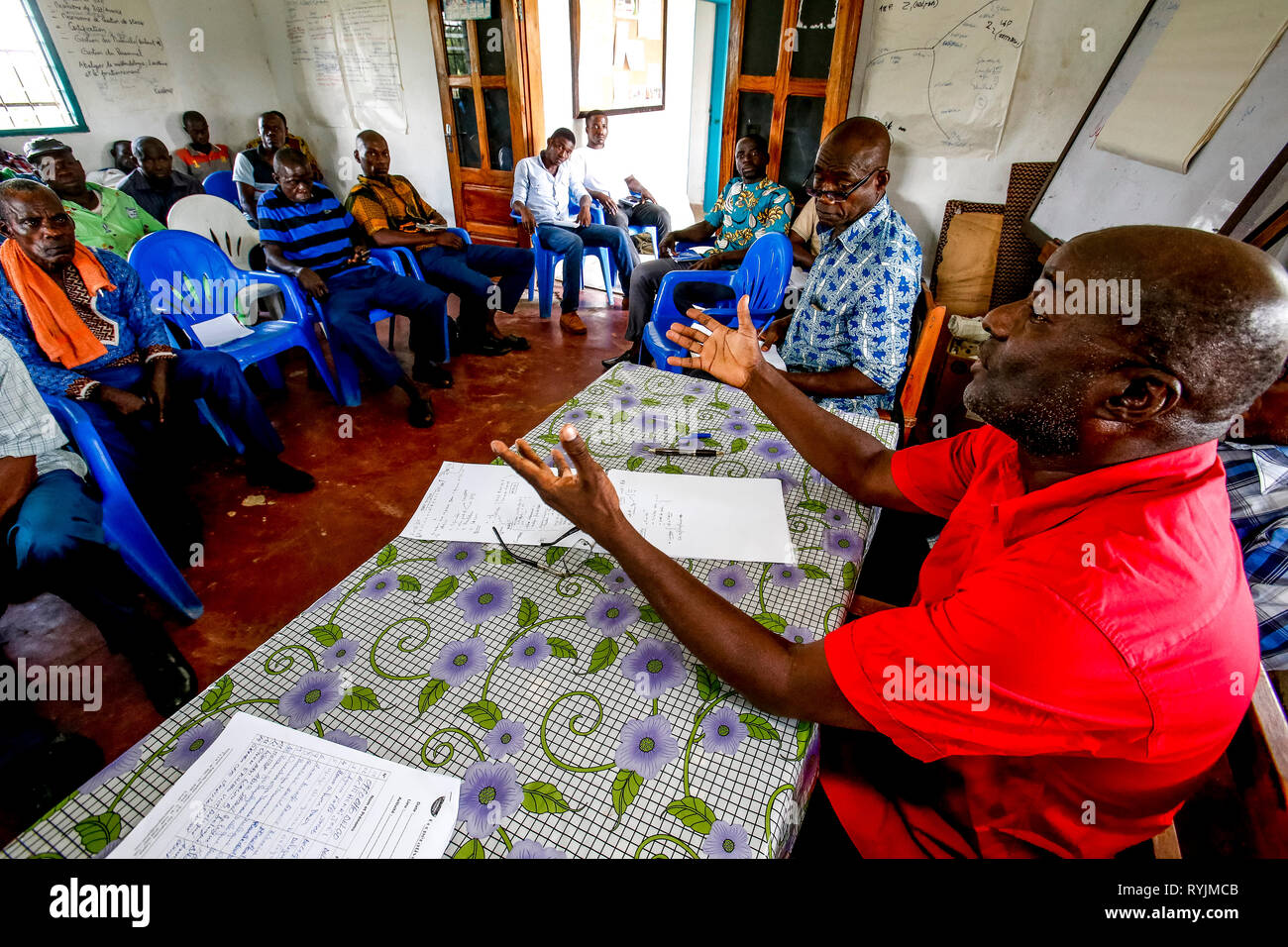 Cocoa planters' cooperative meeting in Agboville, Ivory Coast. Stock Photo