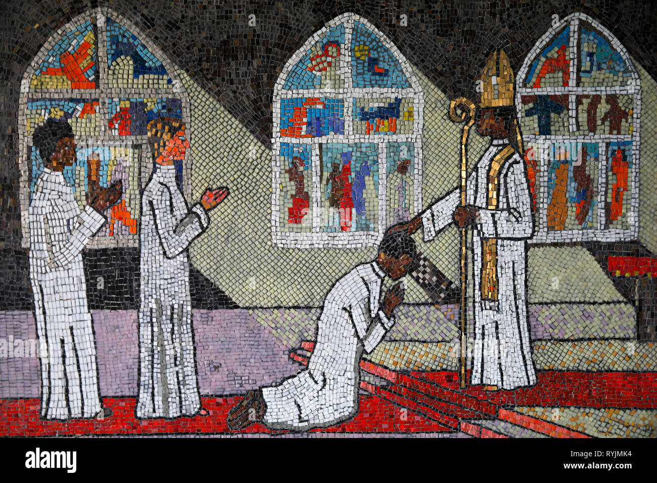 Saint Paul's catholic cathedral, Abidjan, Ivory Coast. Mosaic. Stock Photo