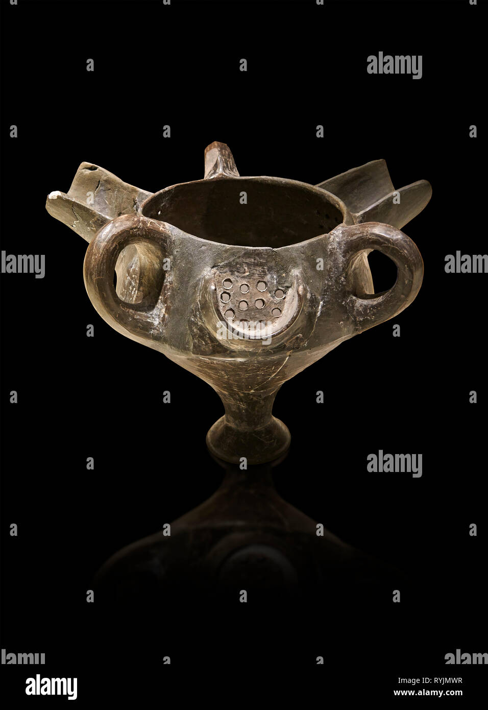 Bronze Age Anatolian terra cotta vessel with strainer - 19th to 17th century BC - Kültepe Kanesh - Museum of Anatolian Civilisations, Ankara, Turkey.  Stock Photo
