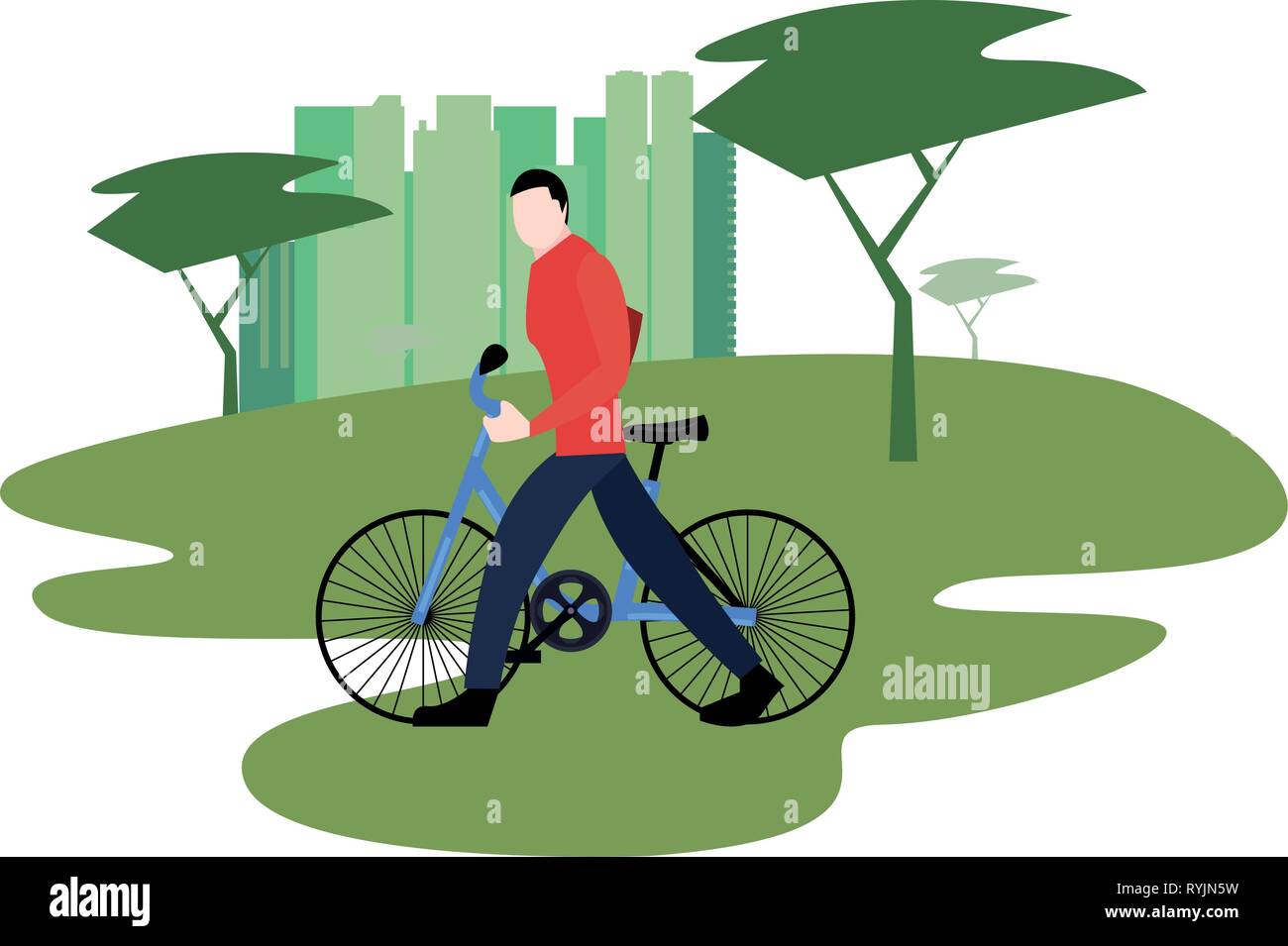young man riding bicycle activity vector illustration Stock Vector ...
