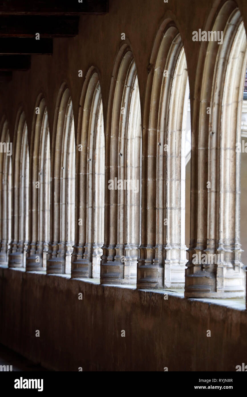 The royal monastery of Brou.  The cloisters ( gothic style). Bourg en Bresse. France. Stock Photo