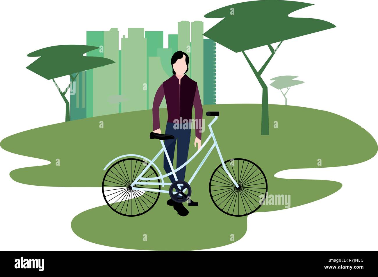 young man riding bicycle activity vector illustration Stock Vector ...