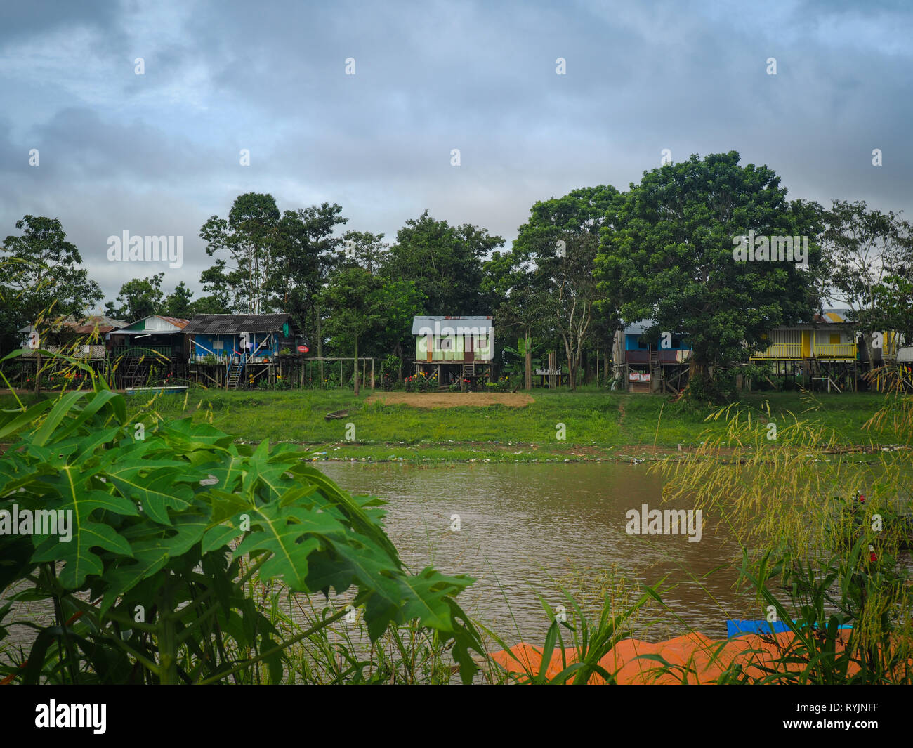 Wooden colorful houses in the Amazon, Leticia, Colombia Stock Photo Alamy
