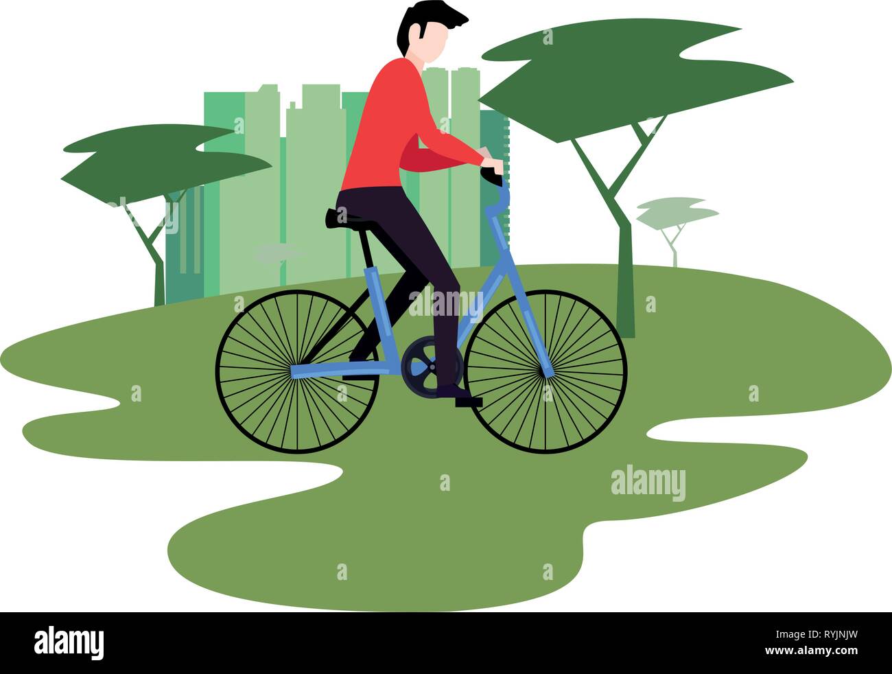 man riding bike in the park city vector illustration Stock Vector Image ...
