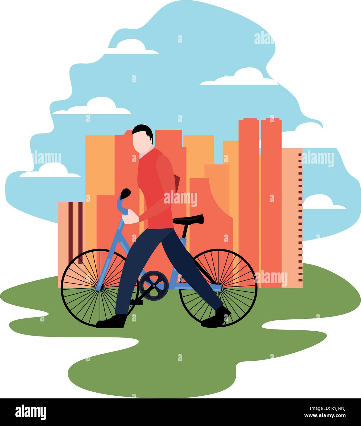 young man riding bicycle activity vector illustration Stock Vector ...