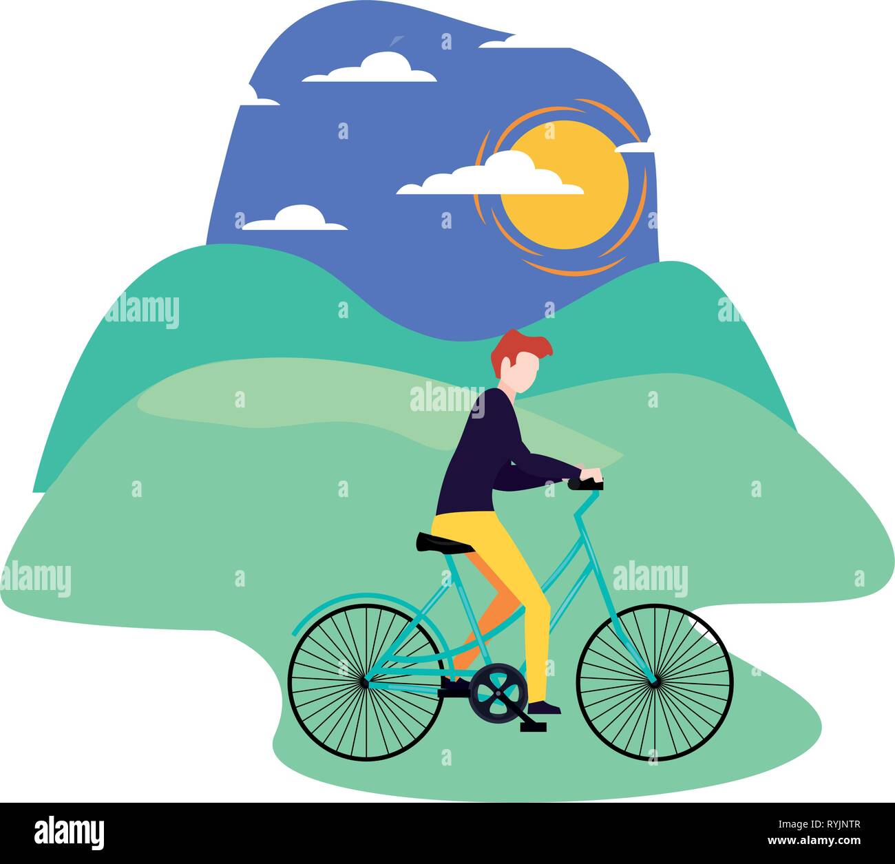 young man riding bicycle activity vector illustration Stock Vector ...