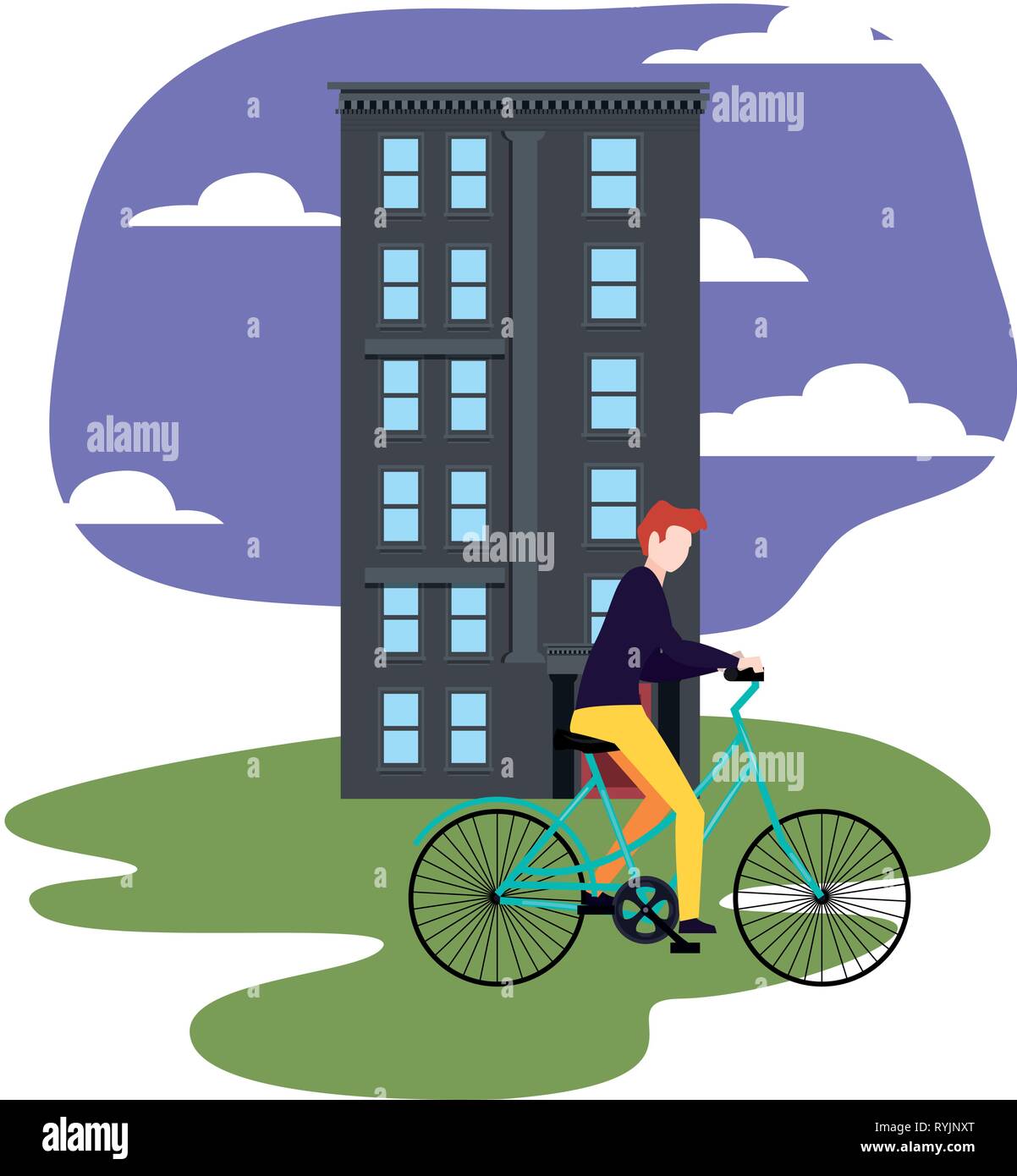 young man riding bicycle in the city vector illustration Stock Vector ...