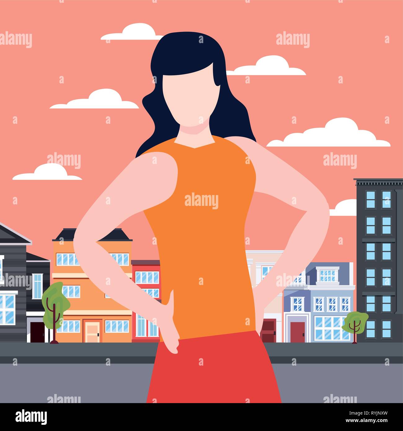 woman portrait in the city street vector illustration Stock Vector ...