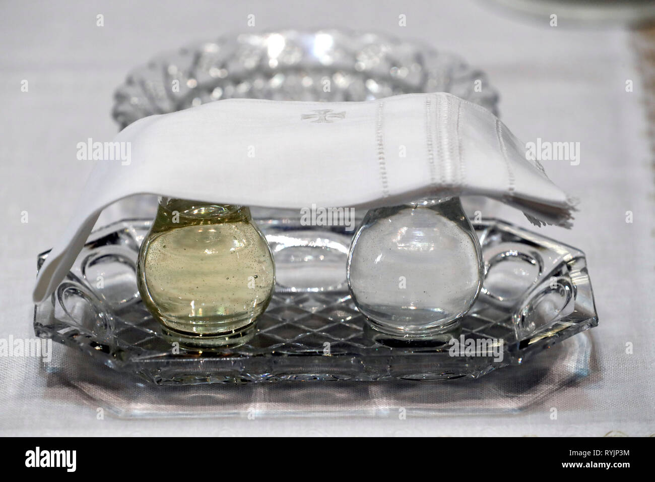 Roman catholic mass. Eucharist Table of Word and Sacrament. Pair of