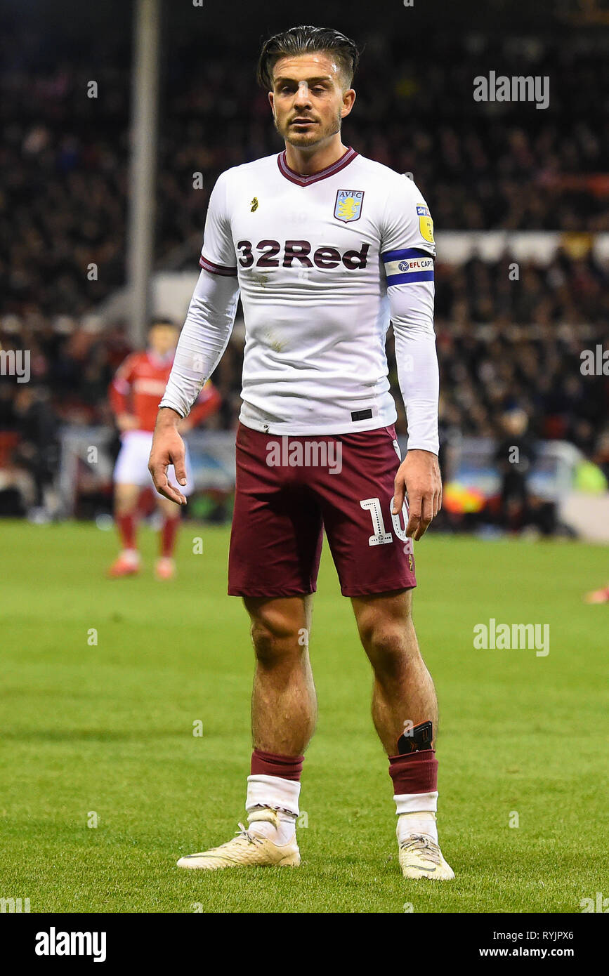 13th March 2019, City Ground, Nottingham, England ; Sky Bet Championship, Nottingham Forest v Aston Villa : Jack Grealish (10) of Aston Villa   Credit: Jon Hobley/News Images  English Football League images are subject to DataCo Licence Stock Photo