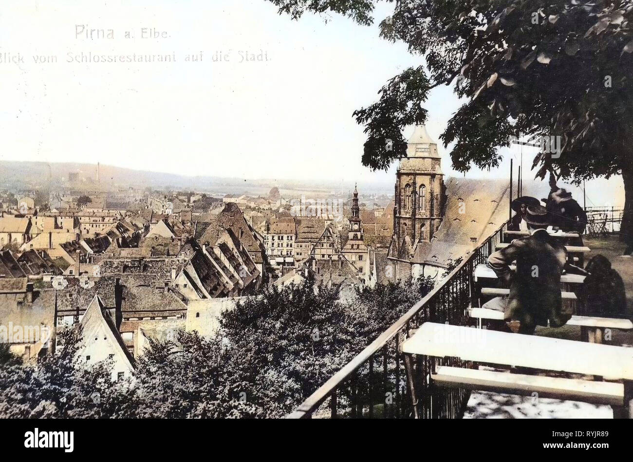 1911, Sächsische Schweiz-Osterzgebirge, Pirna, Blick vom Schloßrestaurant auf die Stadt Stock Photo