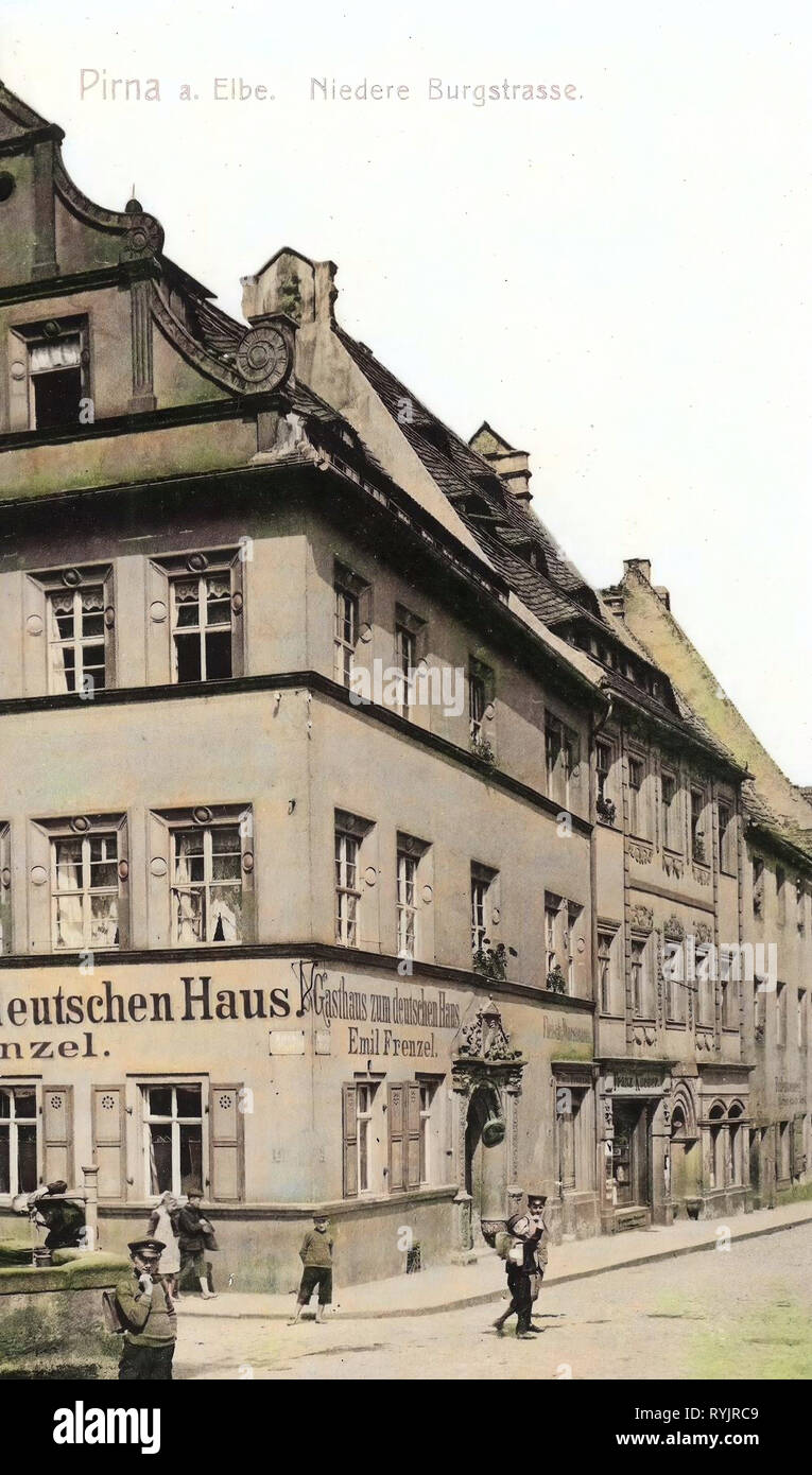 Restaurants in Pirna, 1911, Sächsische Schweiz-Osterzgebirge, Niedere Burgstraße, Pirna, 1911 in Pirna Stock Photo