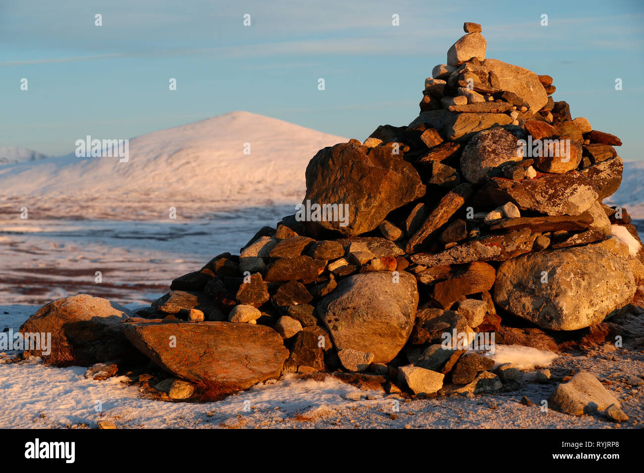 DovrefjellÐSunndalsfjella National Park.  A cairn : pile  of stones. Norway. Stock Photo