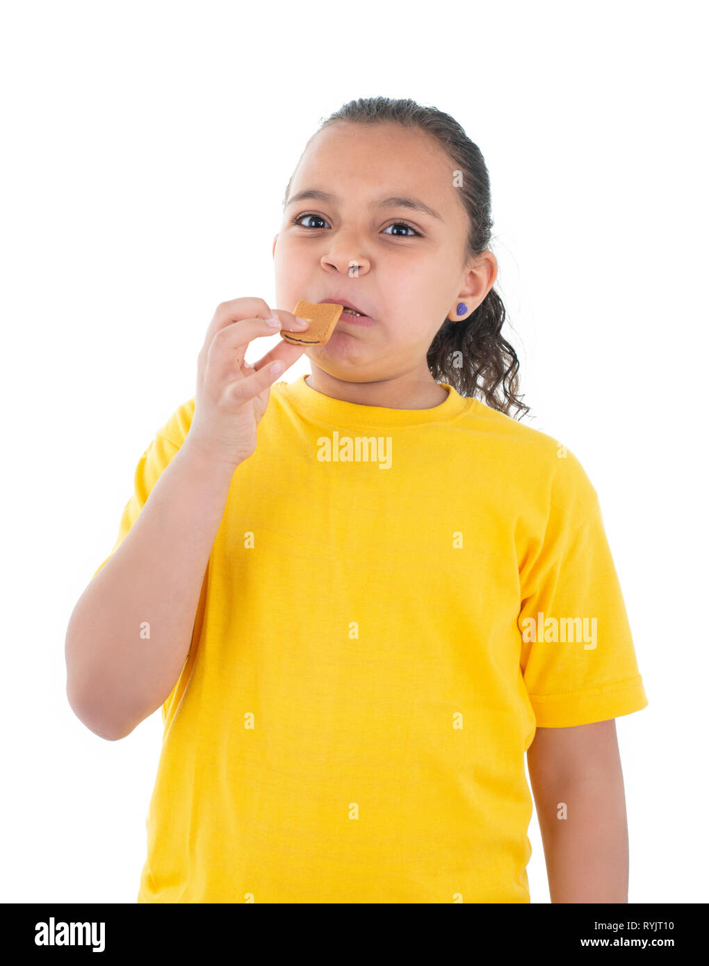 A Girl Expressing Disgust, Bad Food Taste, Isolated on White Stock Photo