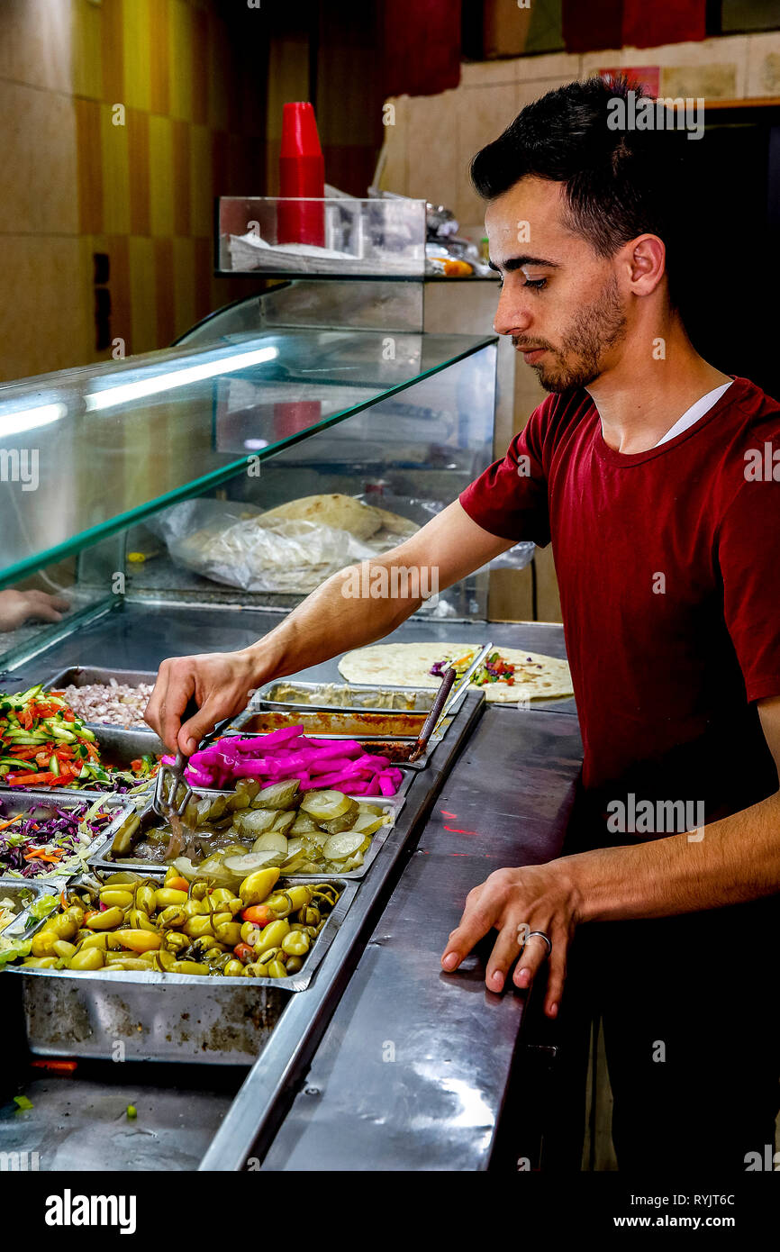 Sandwich shop in Hebron city, West Bank, Palestine. Stock Photo