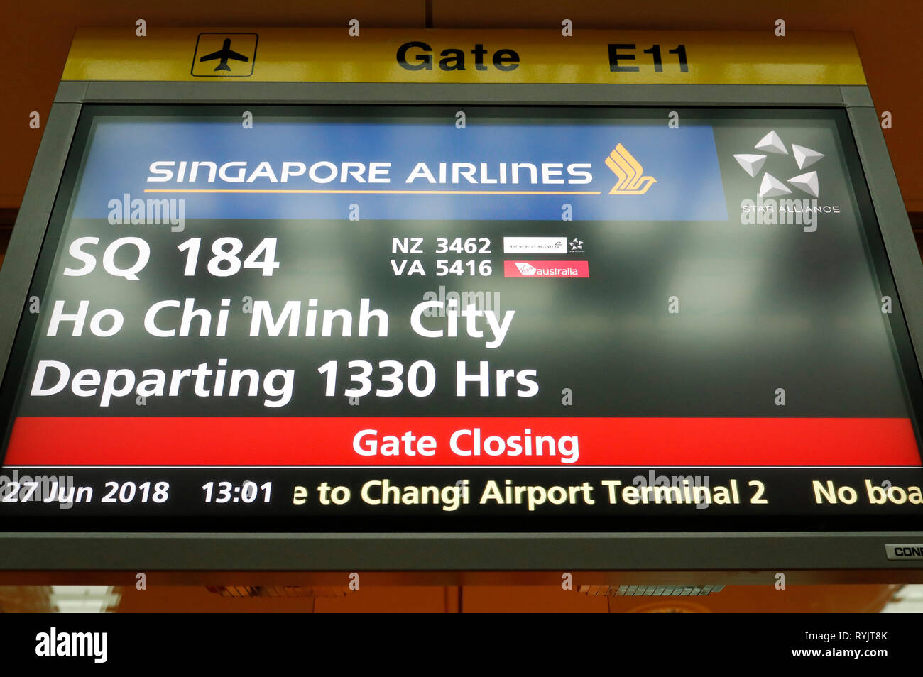 Changi airport. Flight info.  Singapore. Stock Photo