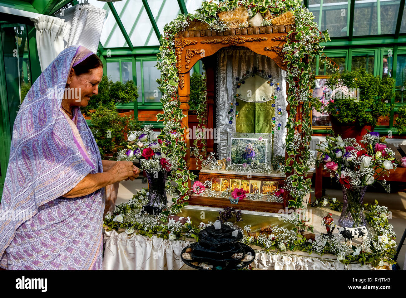 Devotee at Janmashtami hindu festival, Bhaktivedanta manor, Watford, U.K. Stock Photo