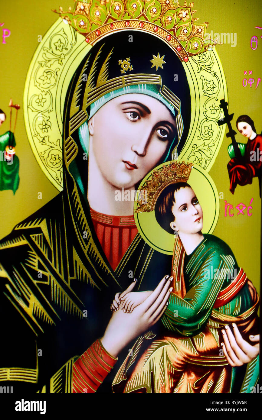 Holy Virgin and child icone.  Ho Chi Minh City.  Vietnam. Stock Photo