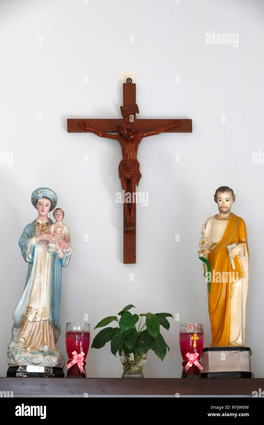 Catholic altar in a house.  Ho Chi Minh City.  Vietnam. Stock Photo
