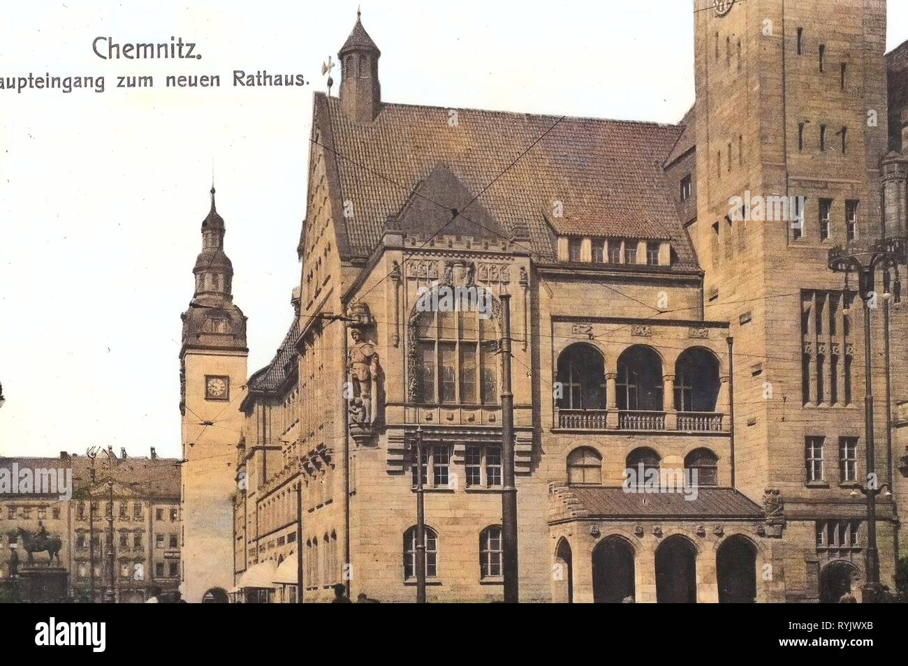 Town halls in Chemnitz, Buildings in Chemnitz, 1911, Chemnitz, Haupteingang zum neuen Rathaus Stock Photo