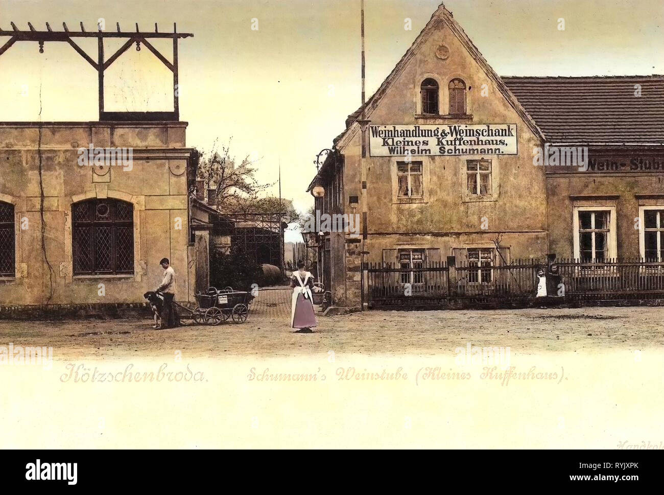 Kleines Kuffenhaus, Wine cellars in Germany, Dog carts, 1899, Landkreis Meißen, Kötzschenbroda, Schumanns Weinstube (Kleines Kuffenhaus Stock Photo