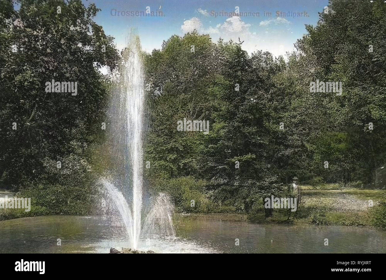 Parks in Saxony, Fountains in Landkreis Meißen, Großenhain, 1912, Landkreis Meißen, Springbrunnen im Stadtpark, Germany Stock Photo