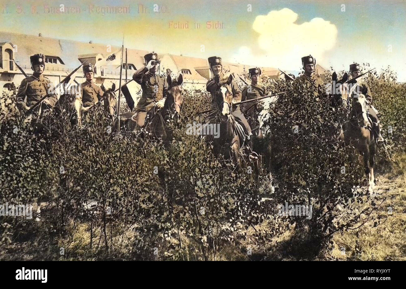 Military people of Saxony, 3. Königlich Sächsisches Husaren-Regiment Nr. 20, Husarenkaserne (Bautzen), Military use of horses, 1912, Landkreis Bautzen, Bautzen, 3. Husaren, Regiment Nr. 20, Feind in Sicht, Germany Stock Photo