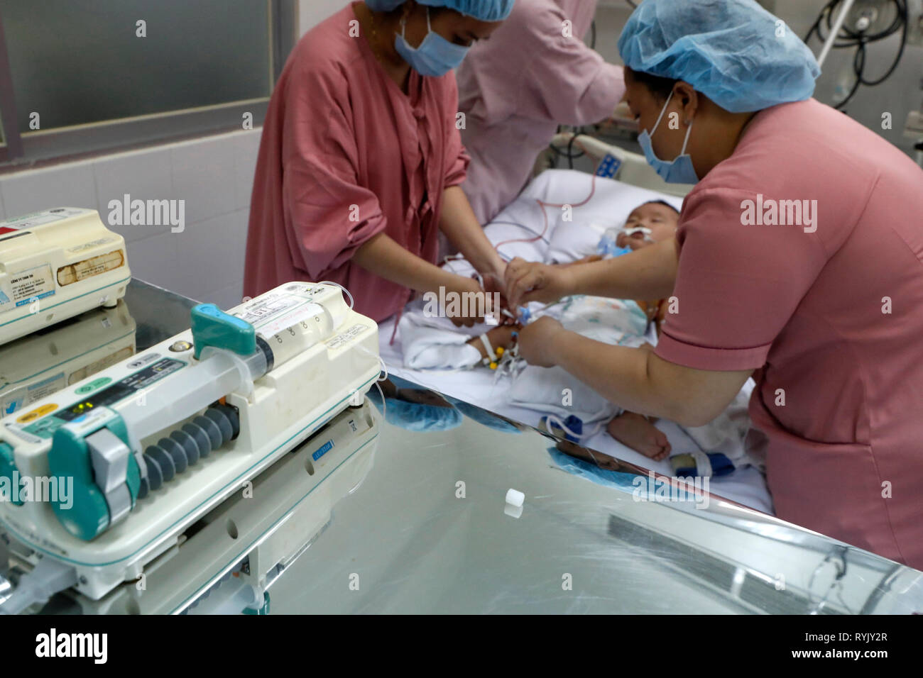 Tam Duc Cardiology Hospital. Pediatric ward.  Intensive care unit.  Ho Chi Minh City. Vietnam. Stock Photo