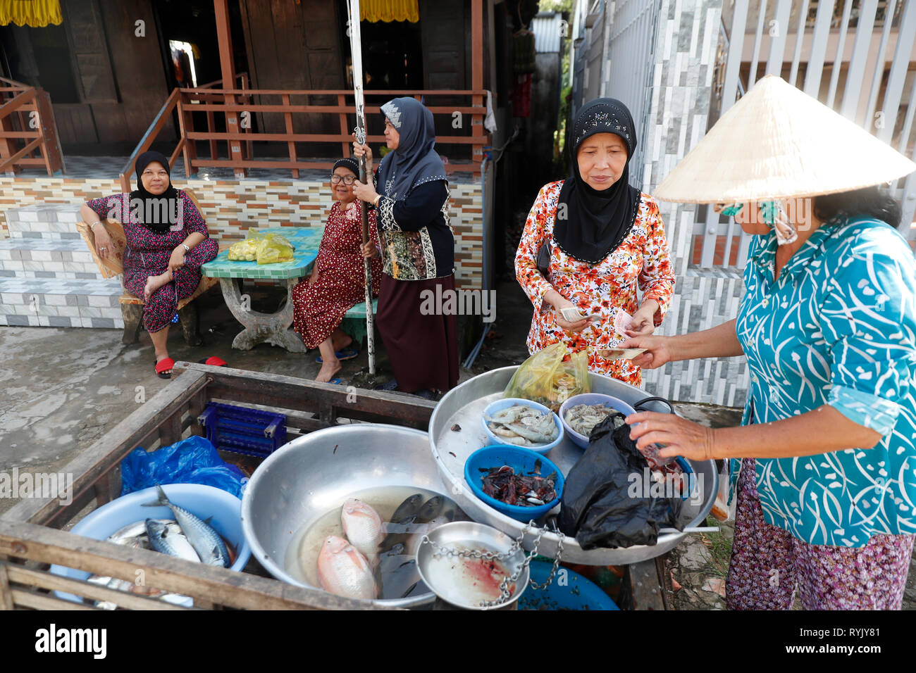 Woman selling fish in cham district area.  Chau Doc. Vietnam. Stock Photo