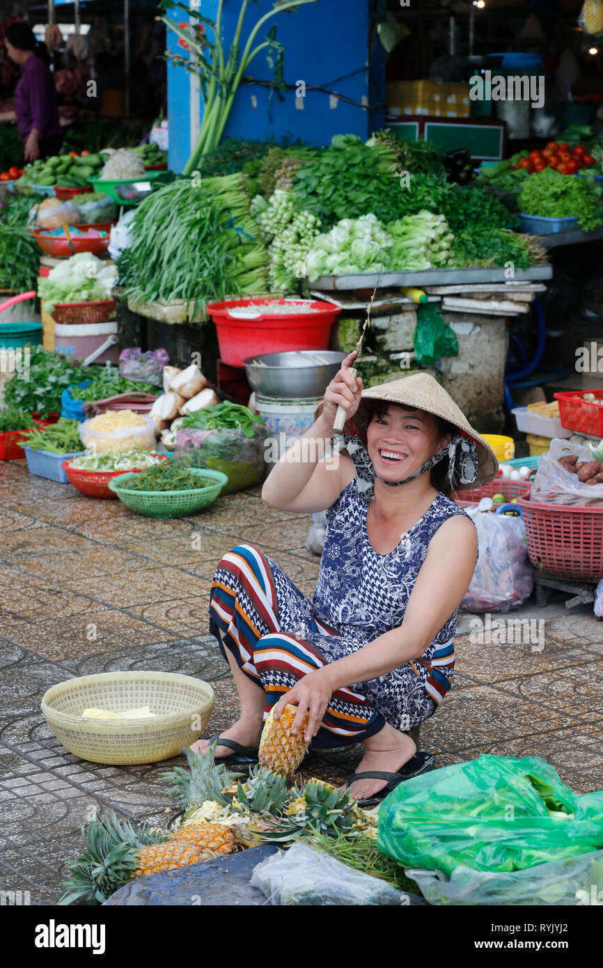 Traditional market vegetables shop.  Ha Tien. Vietnam. Stock Photo