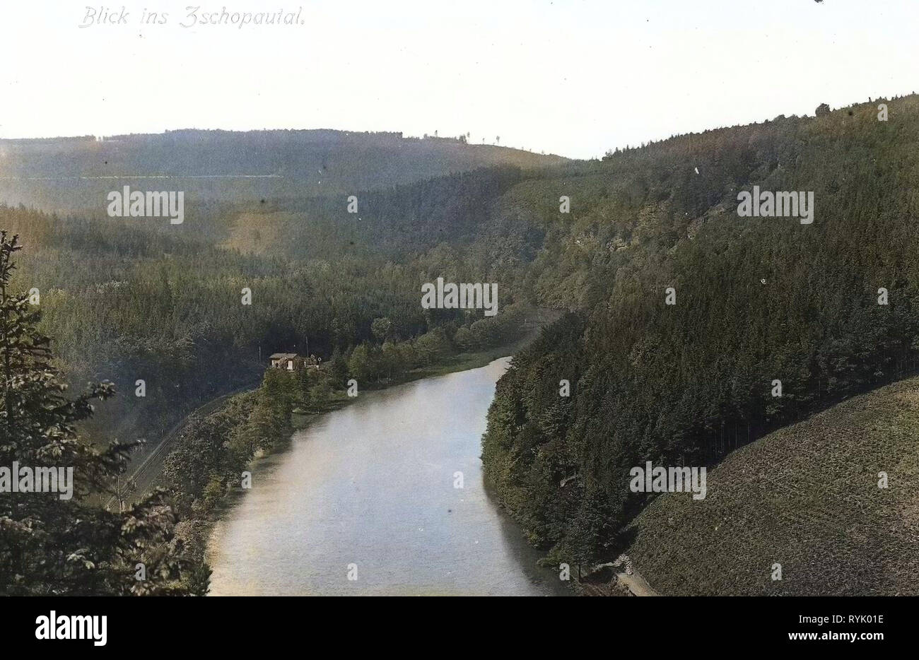 Zschopau (river), 1913, Erzgebirgskreis, Zschopautal, Blick ins Zschopautal, Germany Stock Photo