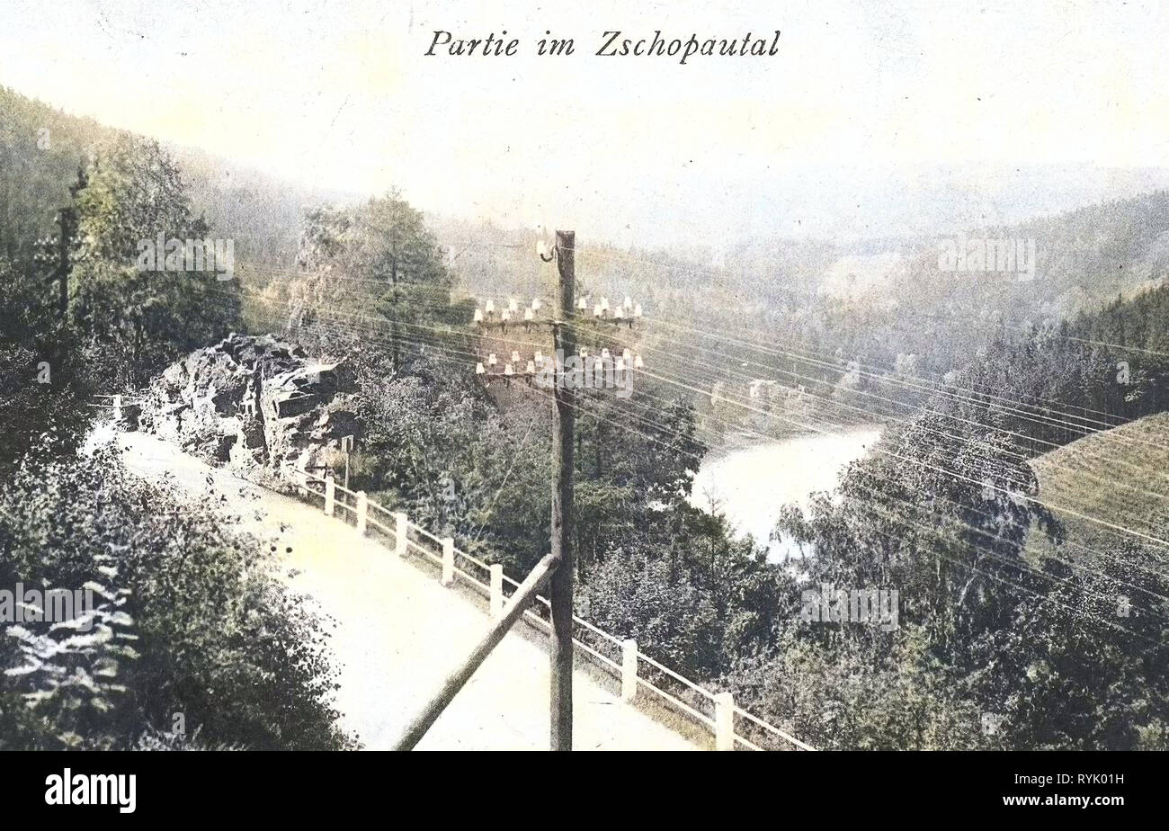 Zschopau (river), 1913, Erzgebirgskreis, Zschopautal, Blick ins Zschopautal, Germany Stock Photo