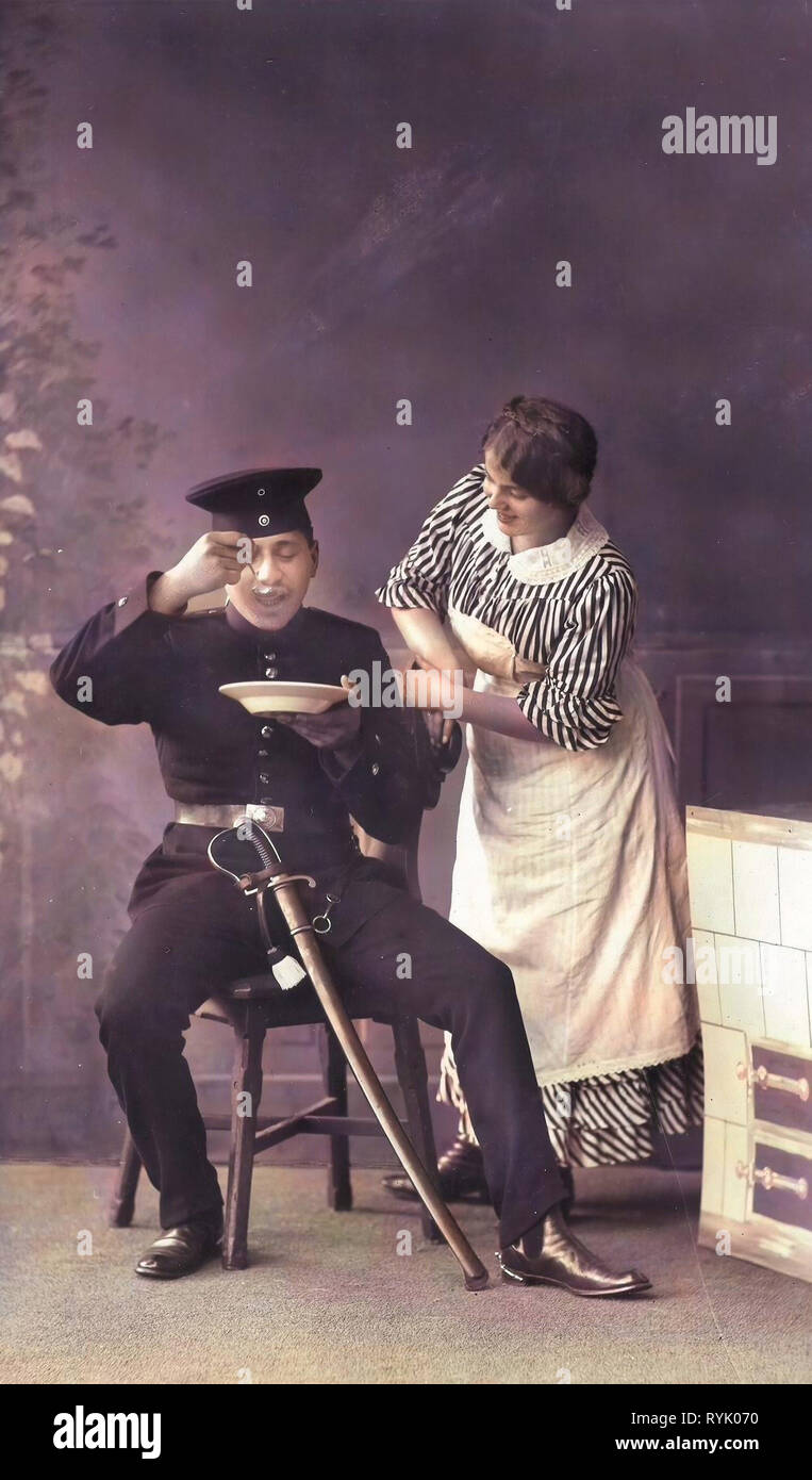 Couples in love in Germany, Kitchens in Germany, Army of Saxony, 1913, Meißen, Artillerie Küche Stock Photo