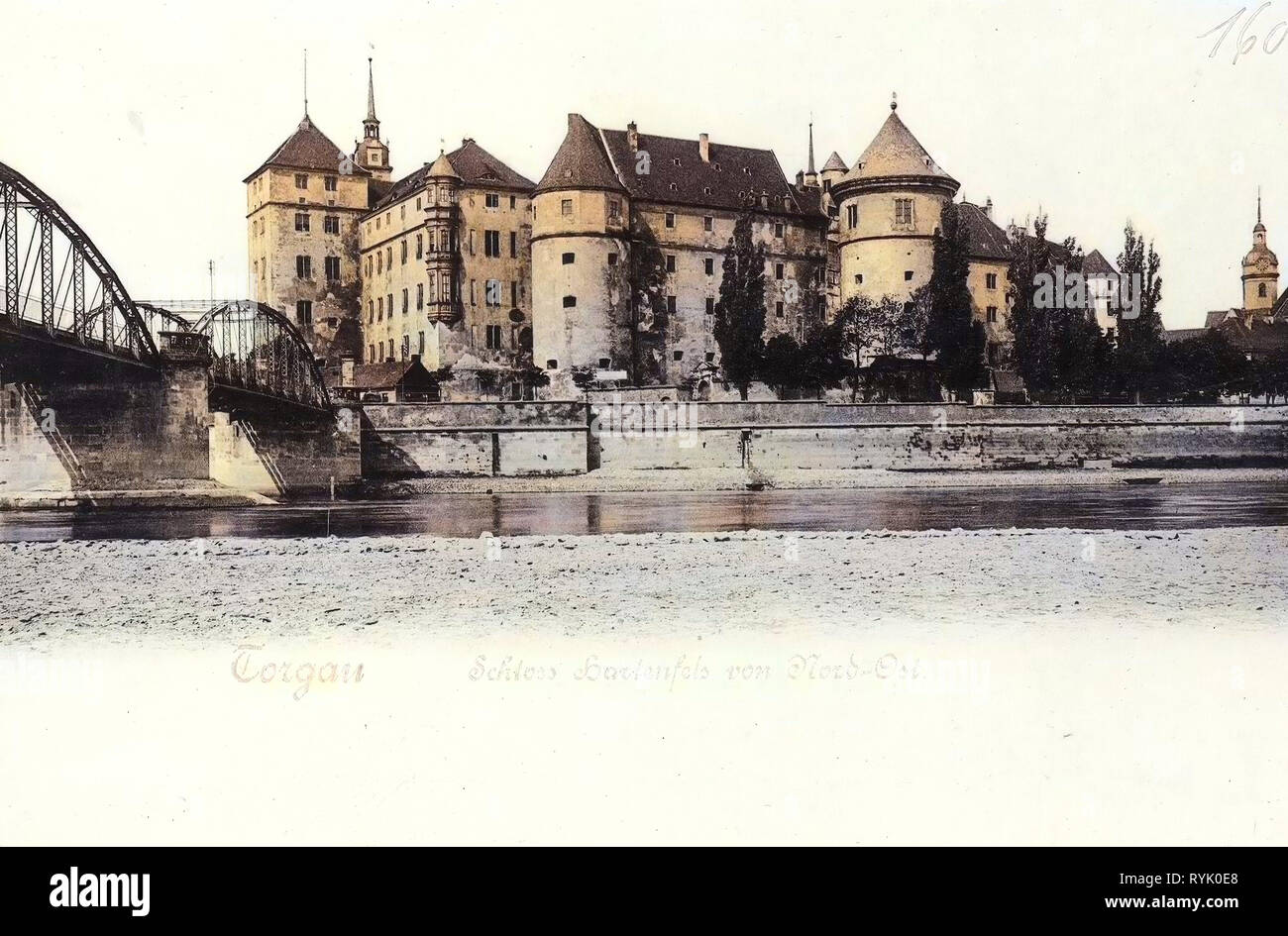 Schloss Hartenfels, Torgau, Bridges in Torgau, Elbe in Torgau, 1901, Landkreis Nordsachsen, Schloß Hartenfels von Nord, Ost, Germany Stock Photo